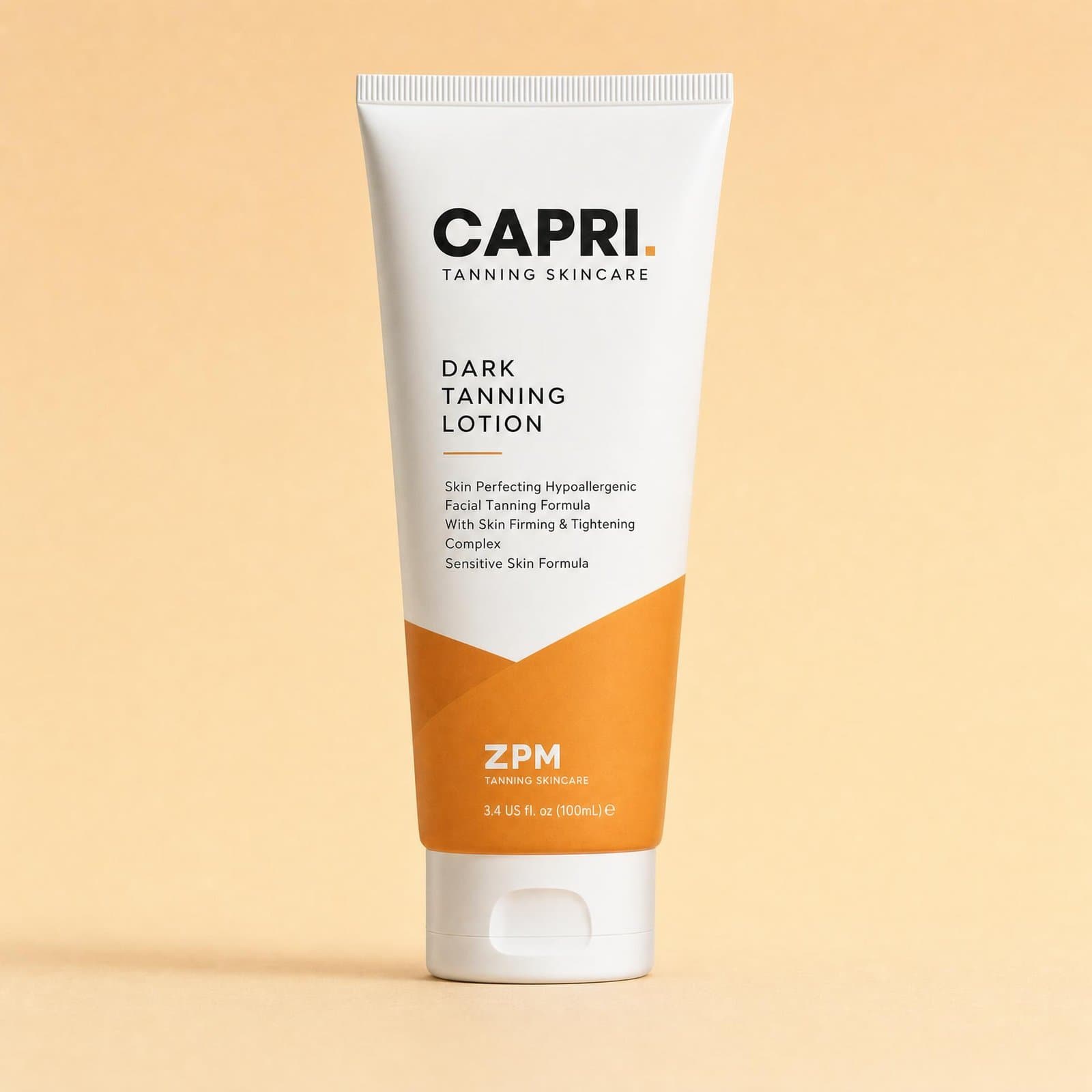 Capri Peptide Glow Accelerator tanning lotion tube on peach